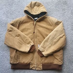 Vintage Carhartt Active Jacket Men 2XL Tan Work Hoodie Quilt Lined Duck Canvas